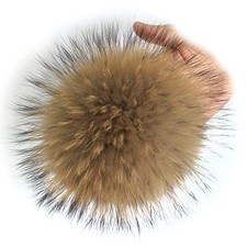DIY Raccoon Fur Pom Pom Ball with Press Snap Button for Knitted Medium Natural