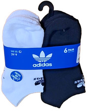 ADIDAS Kidds NO SHOW SOCKS 6 PAIR BLACK WHITE SHOE Size Large 3Y- 9 NEW