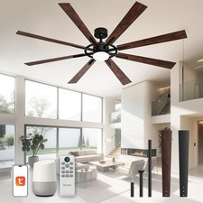 72 Inch Smart Ceiling Fan with Light and Remote, Black Ceiling Fan with Quiet
