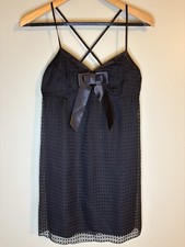 Charlotte Russe Little Black Slip Dress Sz S Bow Polka-dot Pattern Y2K