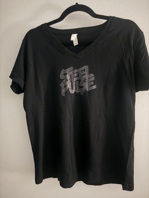 L.A.T Apparel Women s L Black V-Neck Steel Pulse Short Sleeve T-Shirt