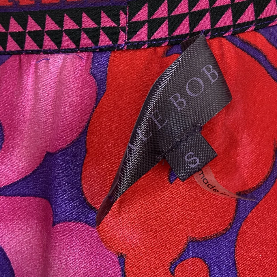 Top de seda Hale Bob para mujer pequeño morado rosa lazo abstracto bohemio gitano diseñador Foto 4 de 4