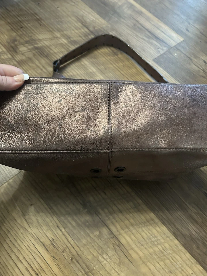 Sharif metallic Leather hobo bag  16” x 13” x 4” 12” drop  Made in New York - Image 3 of 4