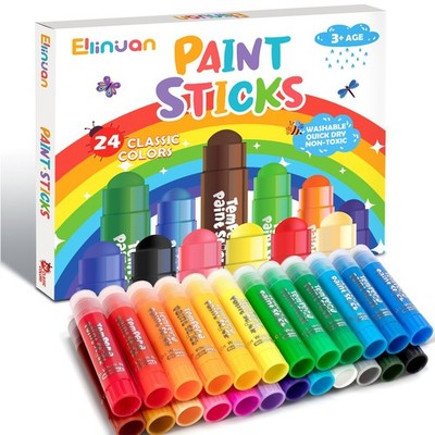Ellinjan Tempera Paint Sticks For Kids, 24 0.21 Ounce (Pack of 24), 24 Colors