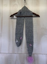 Limited Too Gray Knit Embellished Pom Pom Girls Scarf-10644