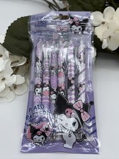 Sanrio Kuromi purple black 6 pen pack set Brand New .5mm Plaid Pattern Pens