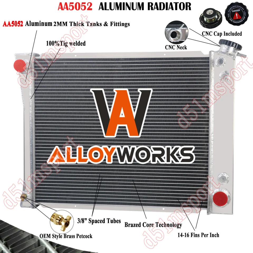 4 Row Aluminum Radiator For Chevrolet G10 G20 GMC G2500/G1500 4.3L V6 1985-1993 - Image 3 of 4