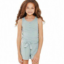 New Wonder Nation Girls  Romper Size 7/8 green sleeveless wrap front belt short