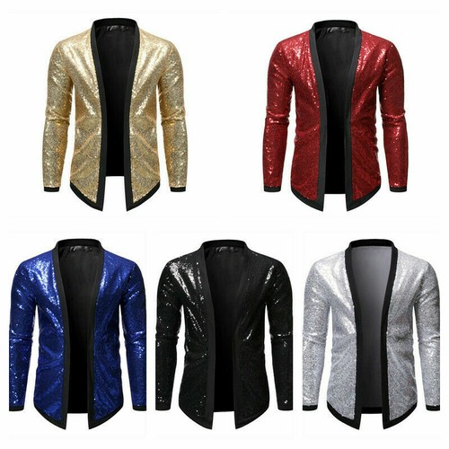 Veste Homme Brillante Effet Glitter/holographique - Style Baseball/disco - Cuir Verni - NEUF