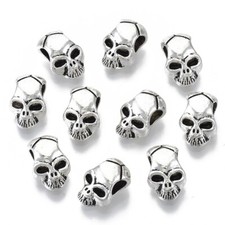 20x Antique Silver Tibetan Skull Alloy European Large Hole Beads 12x8mm Hole 4mm