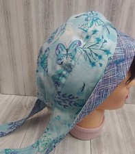 Scrub Hat SKULL CAP Butterflies Teal Blue Lavender FACE MASK Set Cotton Fabric
