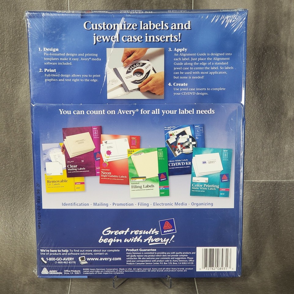 Avery Ink Jet 8931 CD/DVD Labeling Kit 30 Disc Labels & 30 Inserts *NEW ...