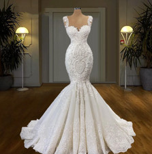 Gorgeous African Mermaid Wedding Dresses Bridal Gowns Lace Appliques Bead Sweep