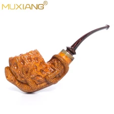 MUXIANG Rusticated Briar Freehand Pipe Wooden Tobacco Pipe Carved Gecko Pipe