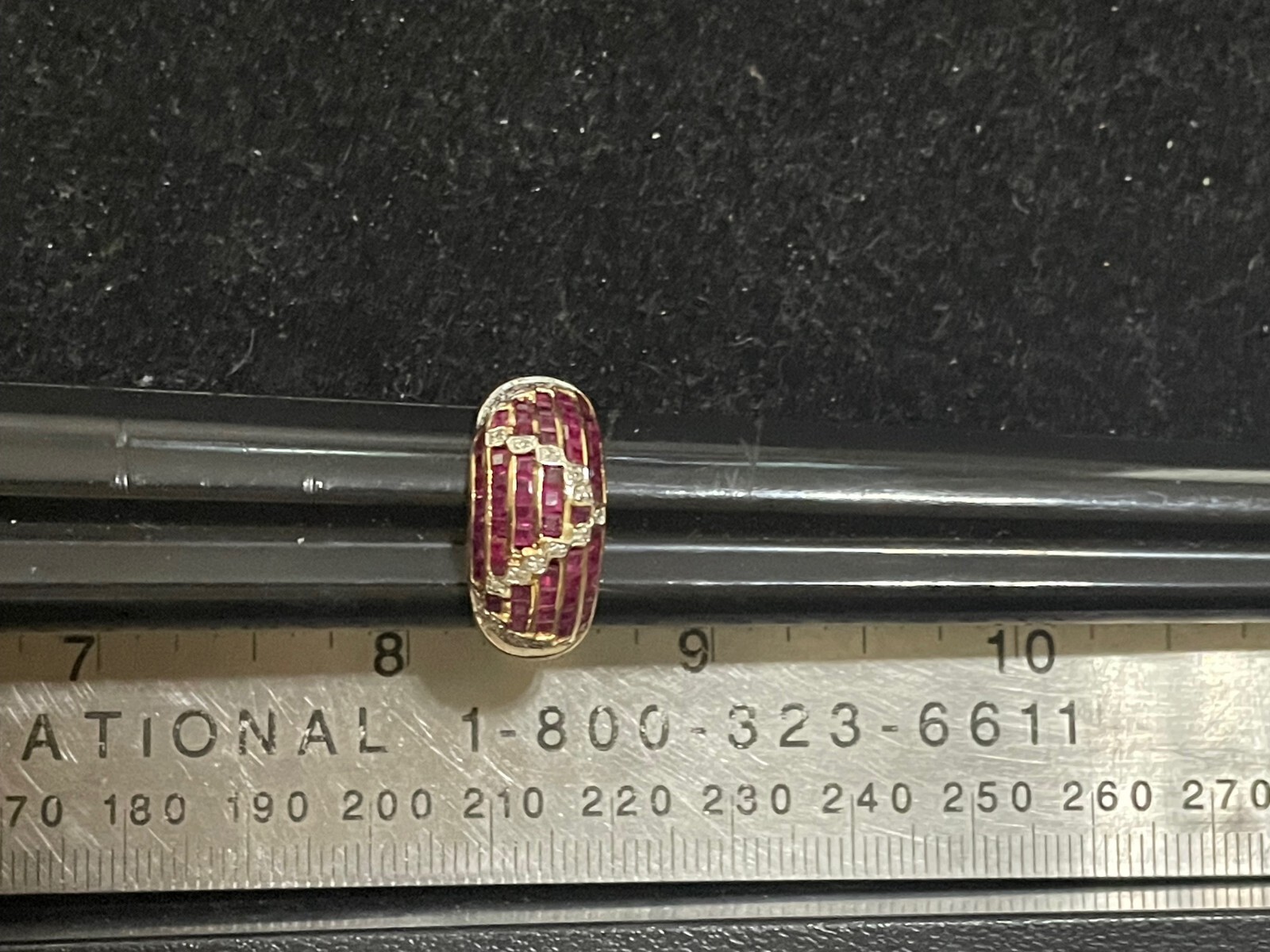 Solid 18K Yellow Gold Checkered Ruby Diamond Ring… - image 5