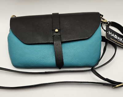 HADAKI Teal Leather Convertible Crossbody, Shoulder or Clutch Teal/Black New