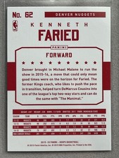2015-16 Panini NBA Hoops Red Back Kenneth Faried Denver Nuggets No. 62