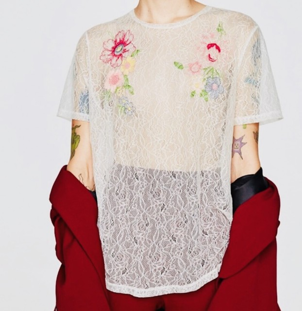Zara Lace Embroidered Sheer White Top/Sz:S/NWT | eBay