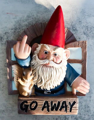 Ebros ''Go Away'' Gnome & Squirrel At Window Flipping Off Guests Wall Decor 9''H