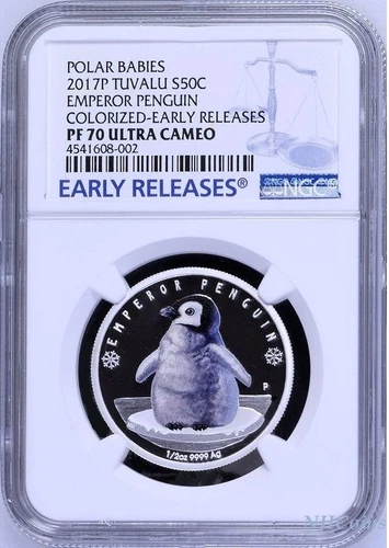 2017 P Tuvalu PROOF Silver Polar Babies EMPEROR PENGUIN NGC PF70 Coin w/ OGP
