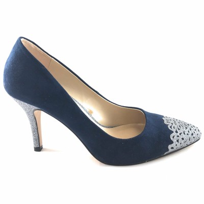 pewter shoes with navy dress