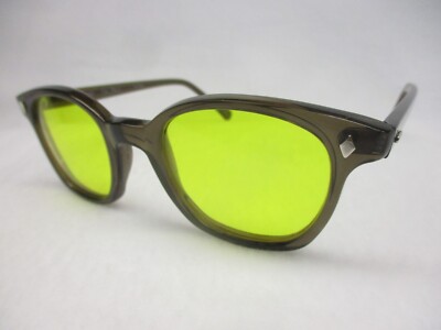 Pentax Hoya Sunglasses Horn Rim 60's Style Dark Gray Frame Yellow Lens 50 Large