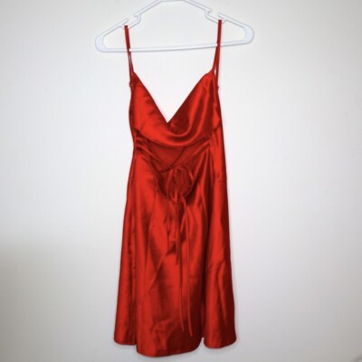Shein satin silky cowl sleeveless open back red dress size L | eBay