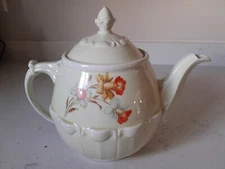 Vtg 1950s Enterprise Aluminum USA Drip O Lator Tea Pot Ceramic Jonquil Daffodil