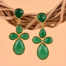 Green Onyx 18k Gold Plated Dangle Earrings 925 Silver Wedding Gift Jewelry