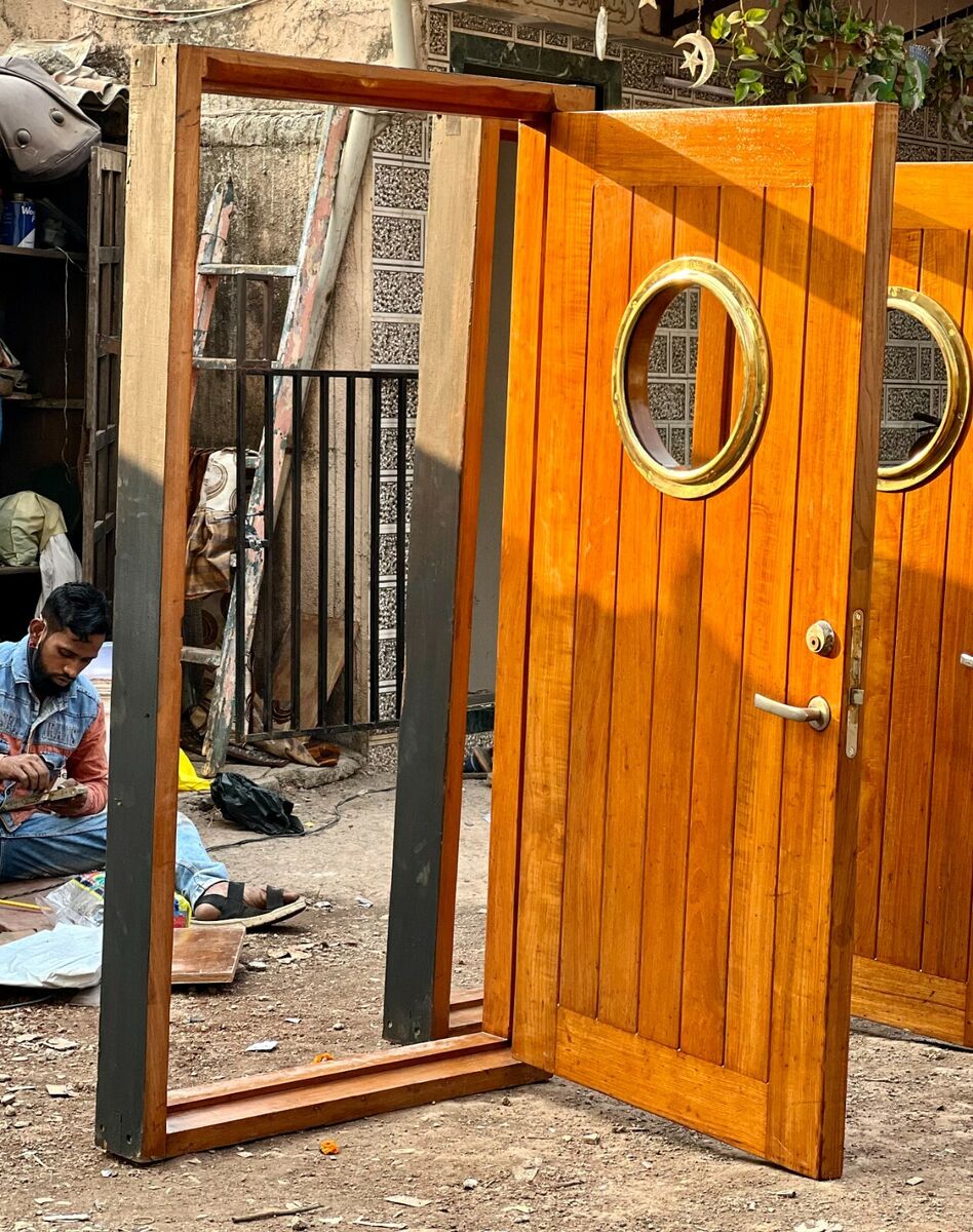 Custom Nautical Porthole Door: Master Handcrafted Solid Wood Entrance