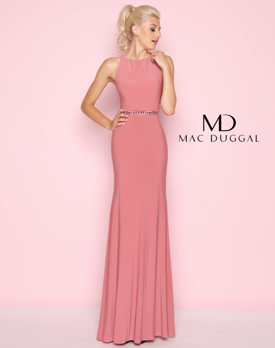 mac duggal light pink dress Pink Crepe 3/4 Sleeve A-line Gown With Flower Trim