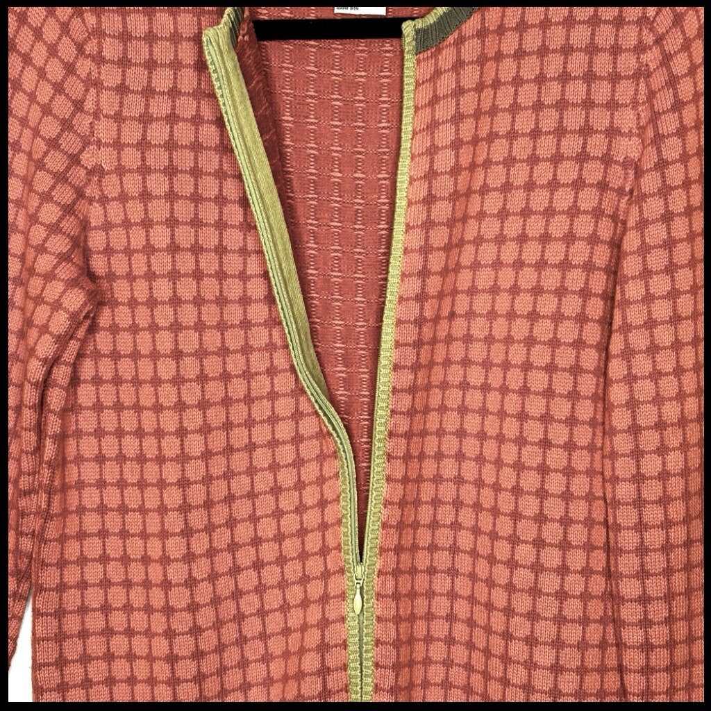 Talbots Vintage Checked Pattern Full Zip Knit Car… - image 9