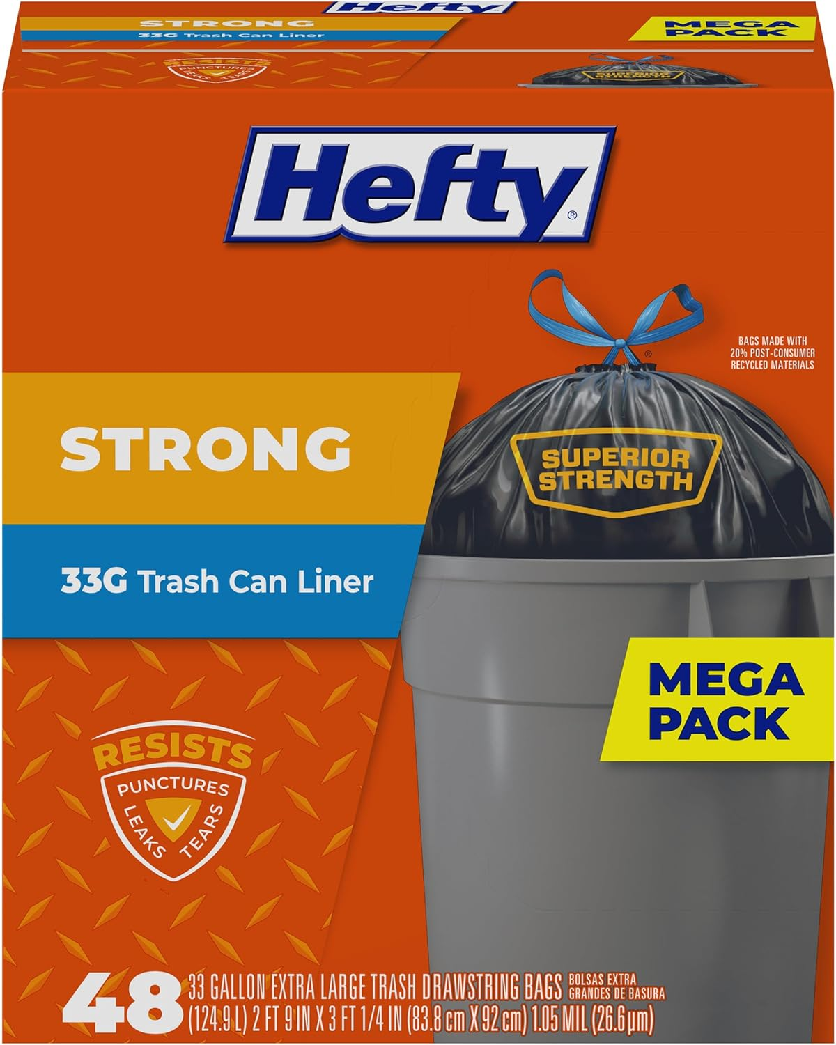 Strong Large Trash Bags, 33 Gallon, 48 Count (Pack of 1)