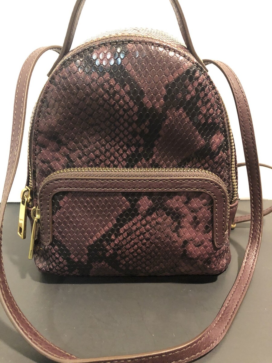 Fossil Maisie Faux Leather Snake Print Mini Backpack Purple  display picture 1