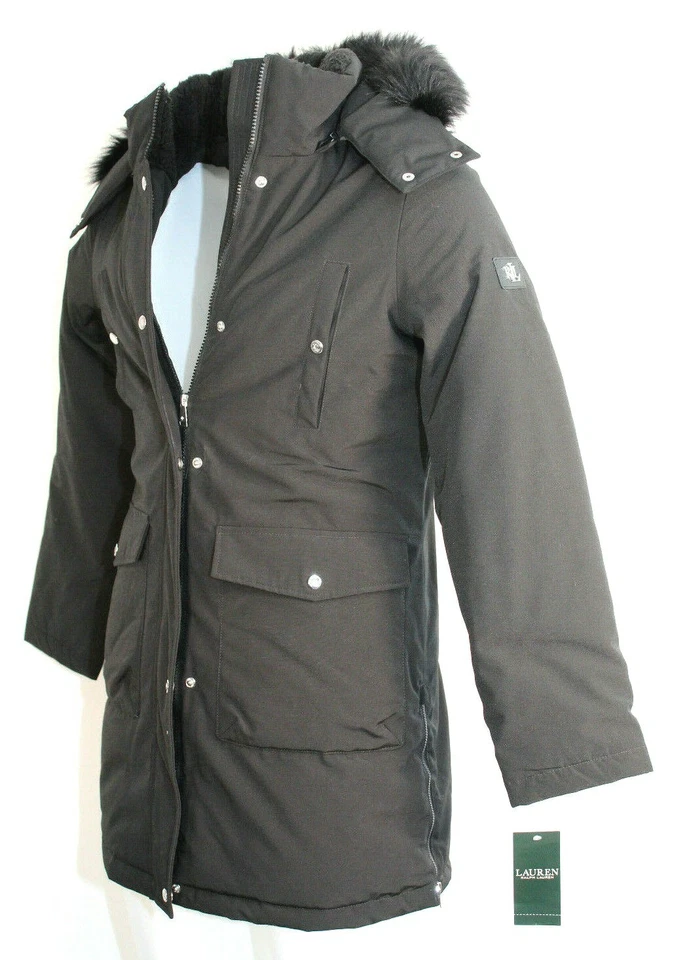 New RALPH LAUREN Medium Black Faux Fur Hooded Women's Jacket 46521T RETAIL $250 - Image 3 of 4