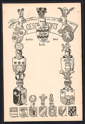 Coat of arms of the old noble family Lenz, postcard 