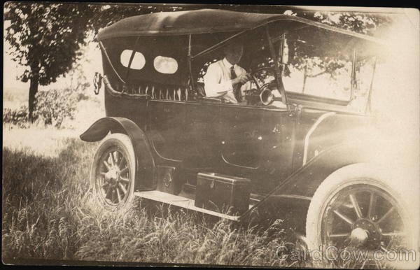 Cars Man Driving Car Original Vintage Real Photo Postcard RPPC