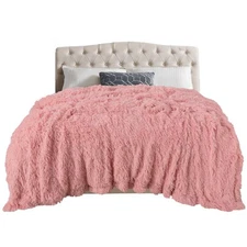 Fuzzy Faux Fur Blanket Twin Size 70x78 Reversible Lightweight Plush Fuzzy Cozy S