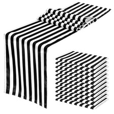12 Pack Striped Table Runner, Polyester Classic Black and White Striped Table...