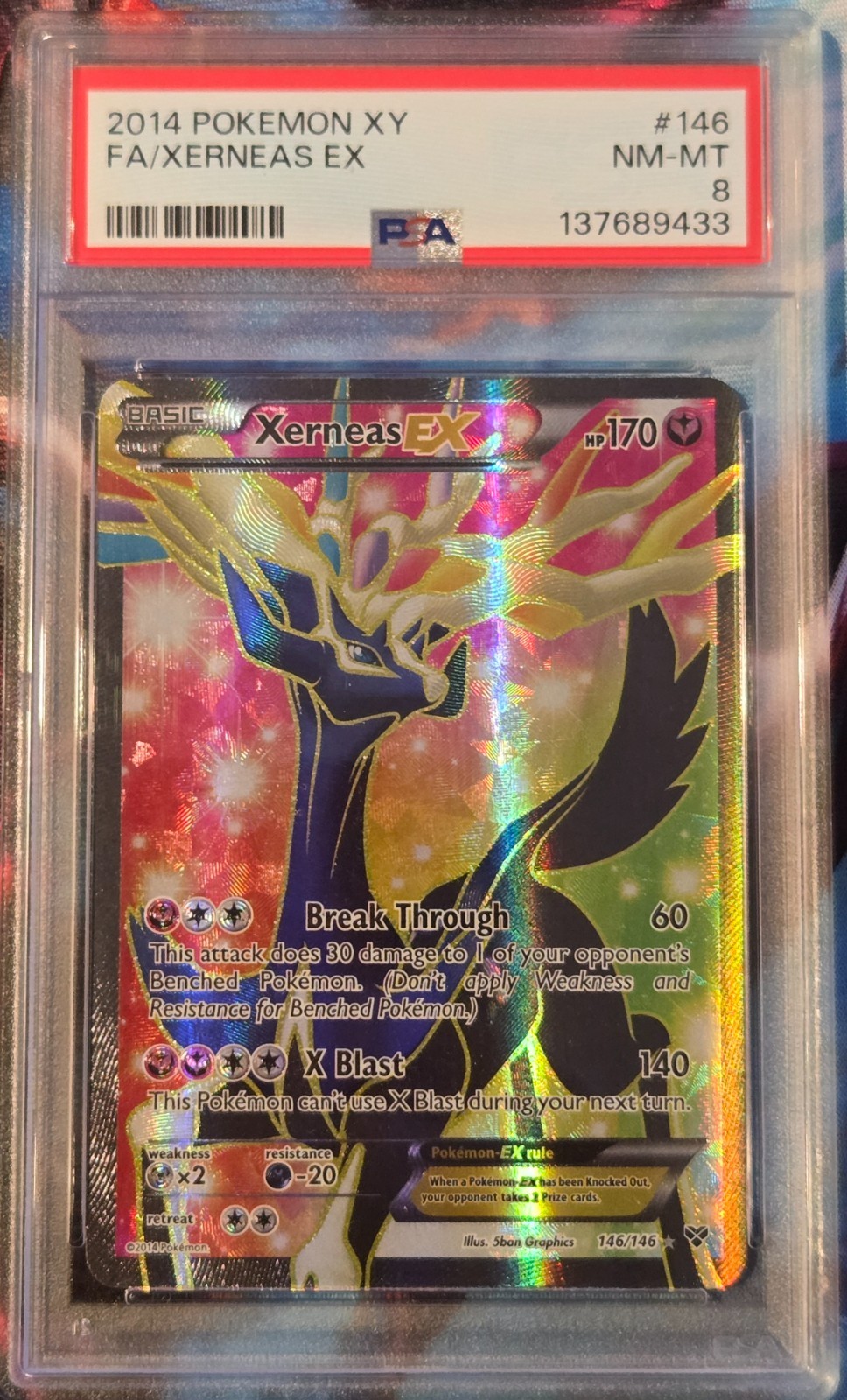 Pokemon XY 146 FA Xerneas EX 2014 Full Art Ultra Rare Holo PSA 8
