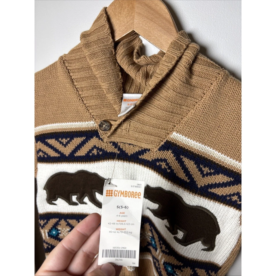 Suéter Gymboree Niños Oso S 5 6 Marrón Tostado Manga Larga Invierno Tejido Mezcla de Algodón Foto 3 de 4