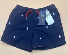 Polo Ralph Lauren Boys Navy Blue Allover Pony Traveler Swim Trunks Size 5T