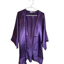 Vintage Victoria's Secret Gold Label Robe Purple Satin Jacquard Kimono Floral