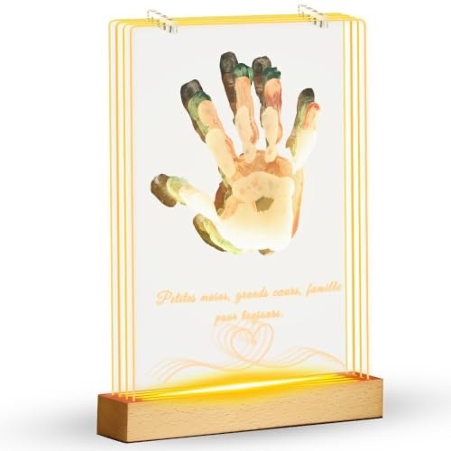 Premier Trésor Kit empreinte de famille en plâtre noble et sa base en bois de hêtre à LED