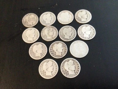 13. Barber Quarters, 90% Silver