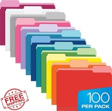 Pendaflex Letter File Folders, 100 Pack Assorted Colors, 1/3-Cut Tabs