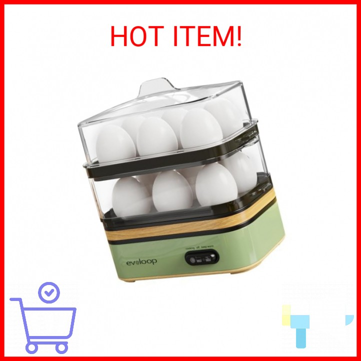 Evoloop Rapid Egg Cooker Electric 12 Eggs Capacity, Soft, Medium, Hard Boiled, P