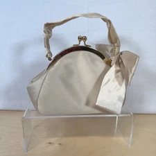 Kate Landry Champagne Satin Bow Evening Bag Purse Clutch Handbag Formal