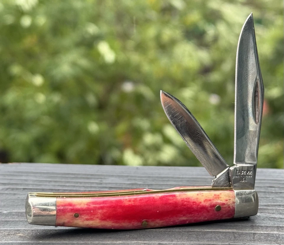 Case XX USA 10 Dot (1980) Smooth Red Appaloosa Bone SR6244 2 Blade Jack Knife. - Image 3 of 4