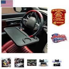 Dual-Sided Car Steering Wheel Tray with Cup Holder - Ideal for Snacks & Laptops